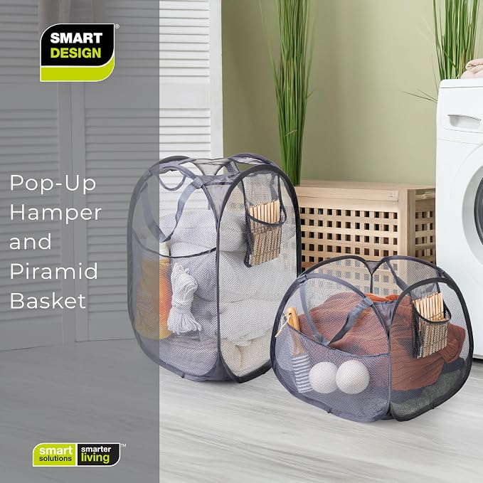 Smart Design Deluxe Mesh Laundry Pop Up Hamper Combo w/ Rectangle & Square - Image 8