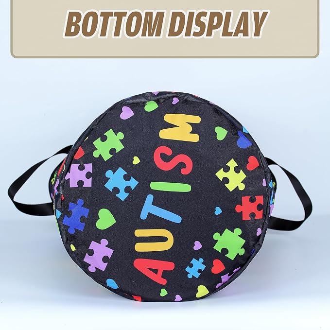 Autism Awareness Laundry Basket Puzzle Pattern Foldable Oxford Cloth Funny Tote - Image 4