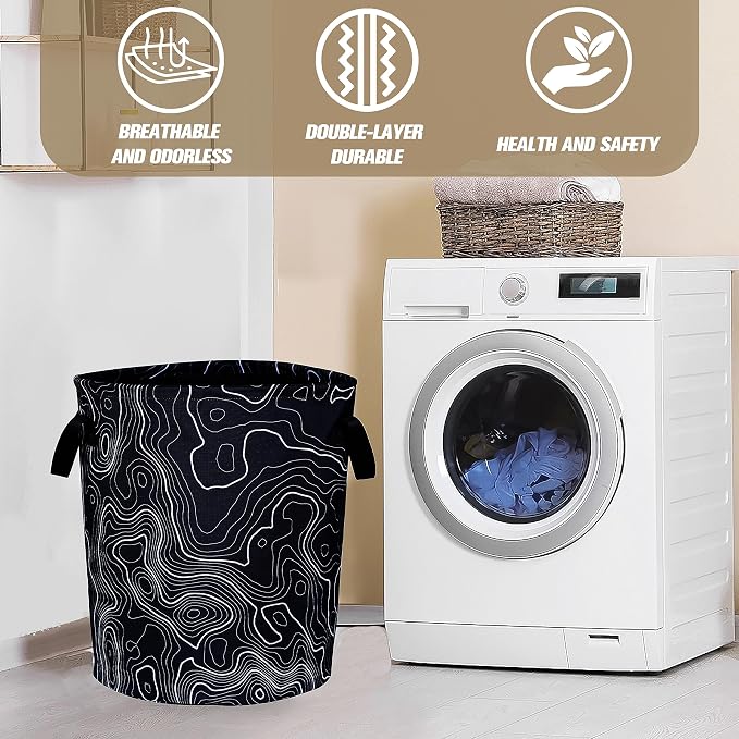 Topographic Map Laundry Basket Topography Pattern Foldable Oxford Cloth Funny - Image 8