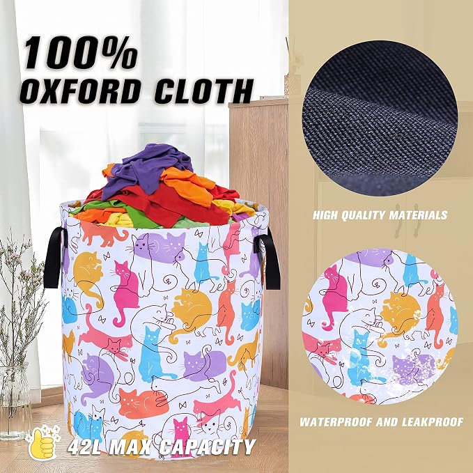 Cute Cat Laundry Basket Foldable Oxford Cloth Funny Tote Bag Laundry Hamper - Image 7