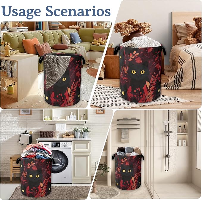 Funny Black Cat Laundry Basket, Foldable Oxford Cloth Leaf Laundry Hamper - Image 7