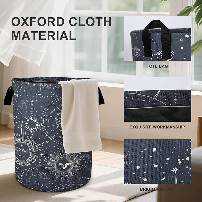 Sun Moon Laundry Basket Foldable Oxford Cloth Tote Bag Laundry Hamper Clothes - Image 2