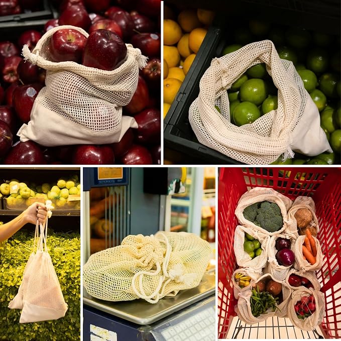 LEAFICO Reusable Produce Bags – 100% Cotton Mesh & Solid Hybrid – Reusable - Image 8
