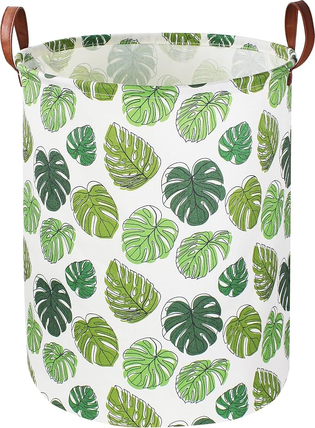 Round Green Laundry Hamper, Jungle Themed Nursery Decor, Tropical Pattern Basket by NTAOHAMPER