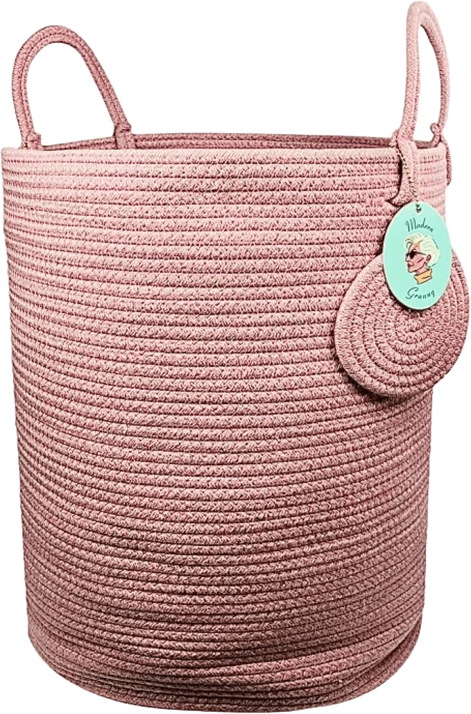 Modern Granny Medium Cotton Rope Laundry Hamper 14x16 Inch Dual Secure Woven - Image 2