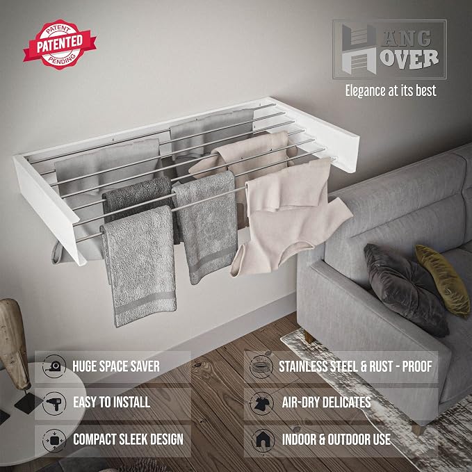 TCO ADVENTURES Wall Mounted Foldable Drying Rack 47" Elegant Matte Invisible - Image 6