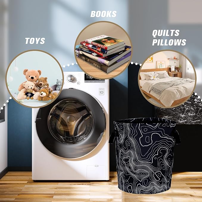 Topographic Map Laundry Basket Topography Pattern Foldable Oxford Cloth Funny - Image 5