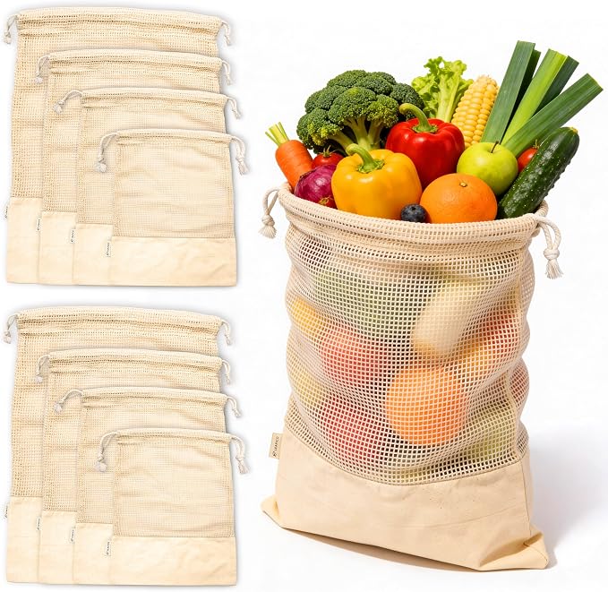 LEAFICO Reusable Produce Bags – 100% Cotton Mesh & Solid Hybrid – Multi-Use by Leafico
