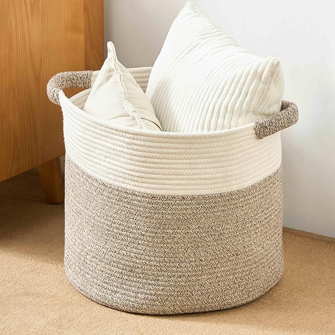 Blanket Basket - Woven Round Rope Storage Basket by KODOMOORE