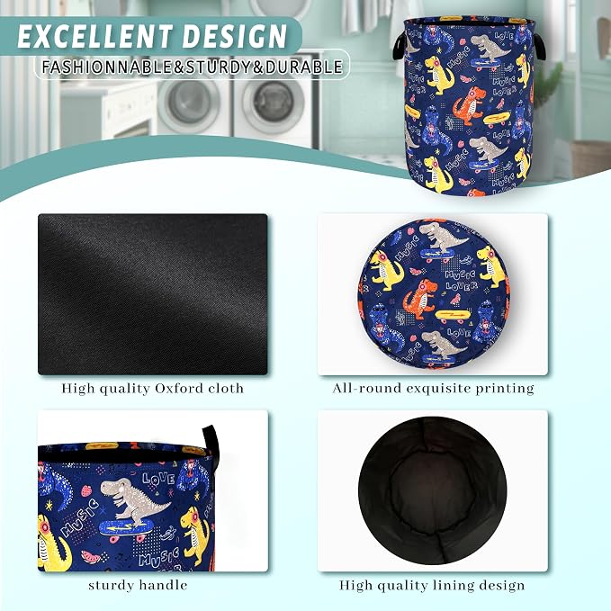 Funny Dinosaur Laundry Basket Foldable Oxford Cloth Colorful Laundry Hamper - Image 4