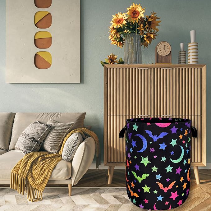Colorful Bats Laundry Hamper Moon Stars Laundry Basket - Image 7