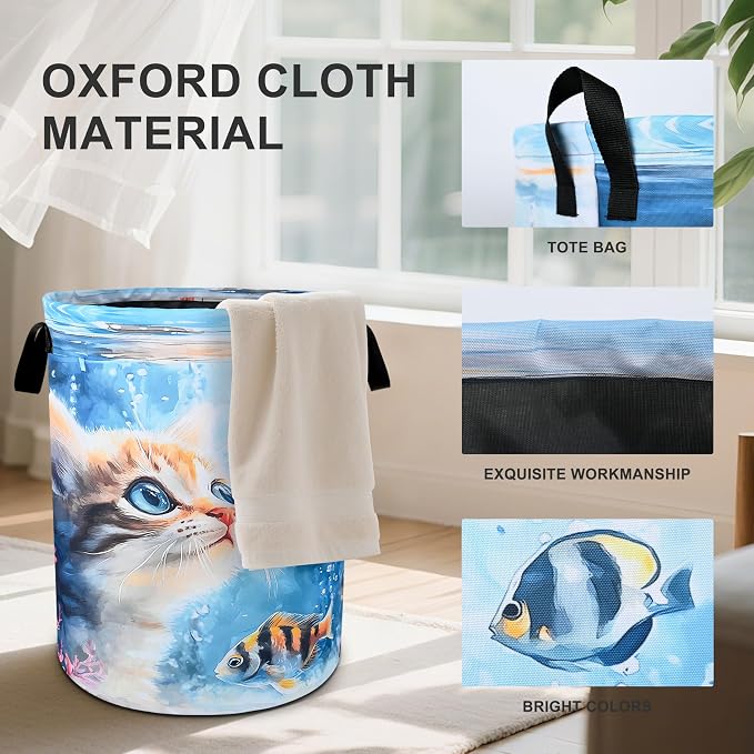 Cute Cat Laundry Basket Foldable Oxford Cloth Tote Bag Laundry Hamper Clothes - Image 2