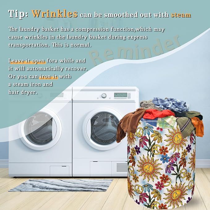 Colorful Hippie Peace Flowers Laundry Basket Foldable - Image 6