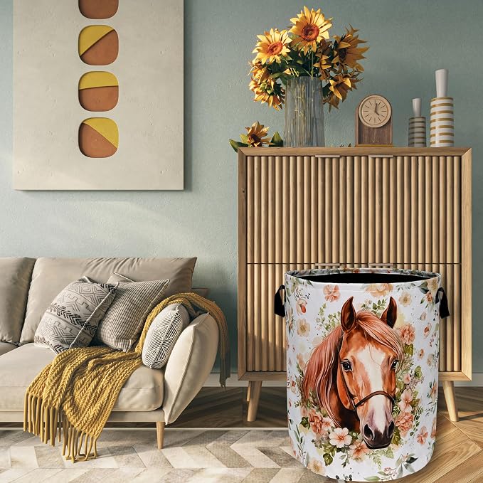 Watercolor Horse Laundry Basket Foldable - Image 7