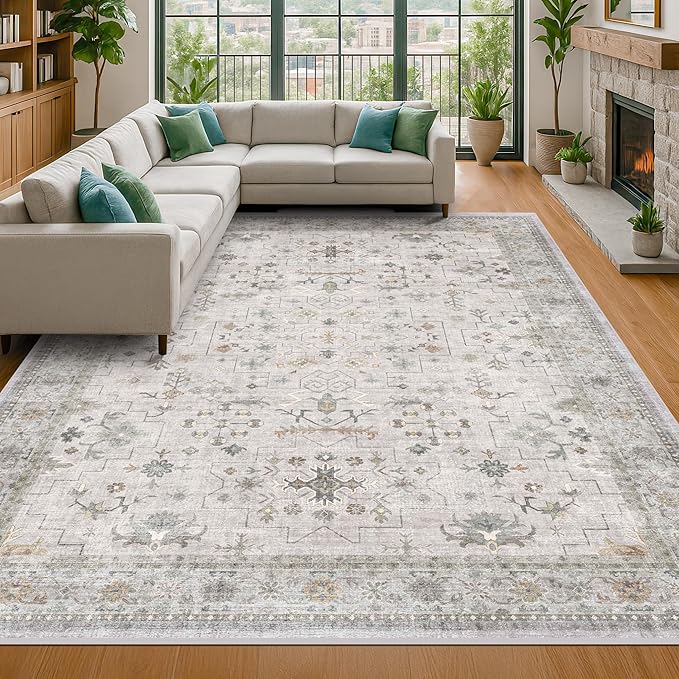 Boho Light Grey Living Room Rug 7x10 by HazoHaus