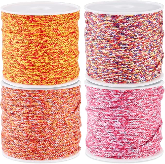 4 Rolls Braided Cotton Cord Orange Red Macrame Thread 1.2 mm Twisted Beading by Sparkeads