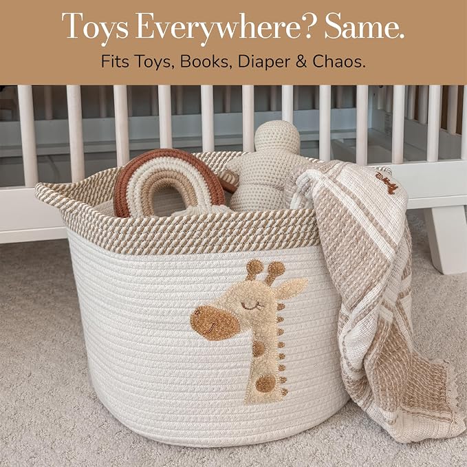 Giraffe Storage Basket for Nursery – Large 15”x11” Cotton Rope Bin - Image 4