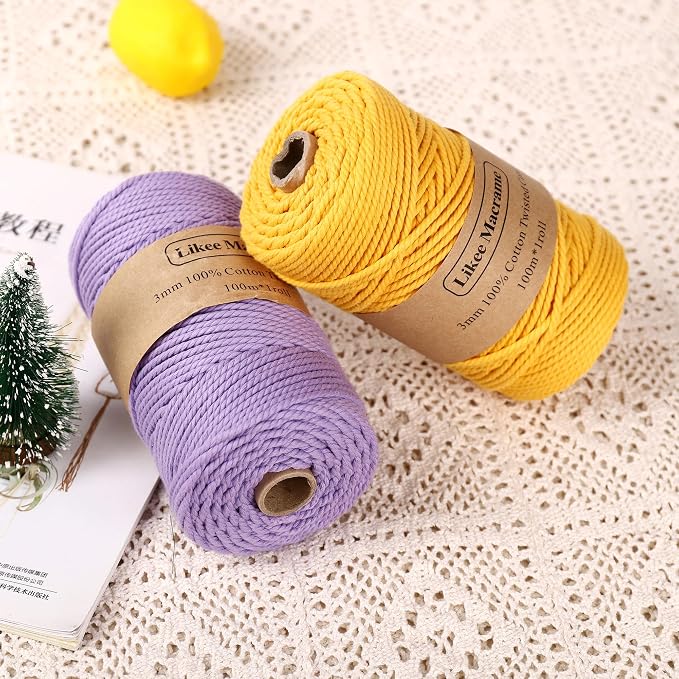 Cotton Macrame Cord 3mm x 100m, 3 Strand Twisted Rope, String Cotton Yarn - Image 4