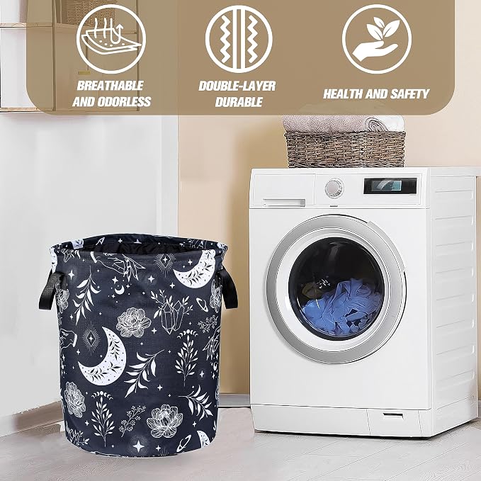 Gothic Moon Laundry Basket Moon Phase Foldable Oxford Cloth Funny Tote Bag - Image 8