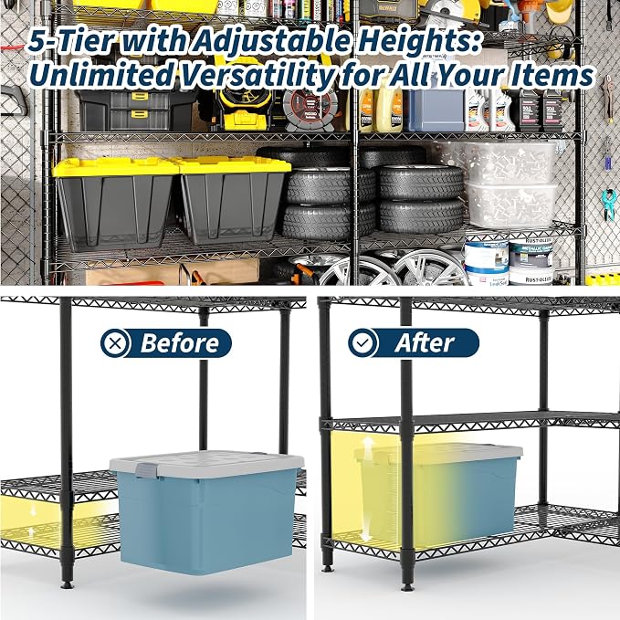 5-Tier Heavy Duty Metal Shelving Unit, Adjustable Height & Feet, Sturdy - Image 6