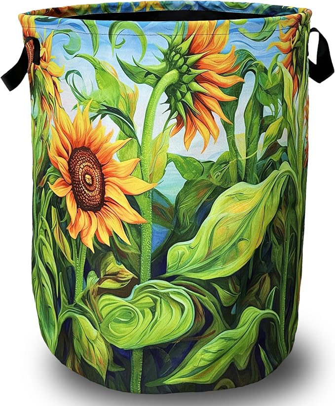 Watercolor Sunflowers Laundry Basket Foldable by SELIONLIKN