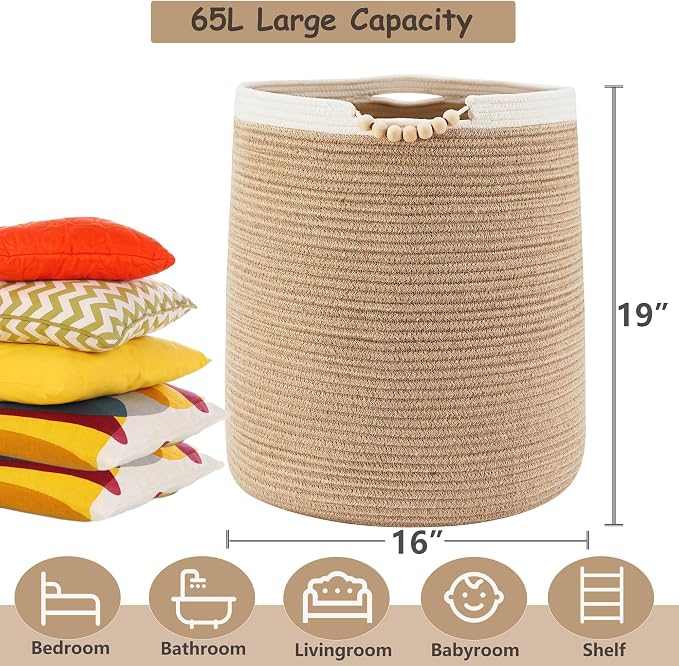 65L Woven Jute Laundry Hamper Basket - Image 2