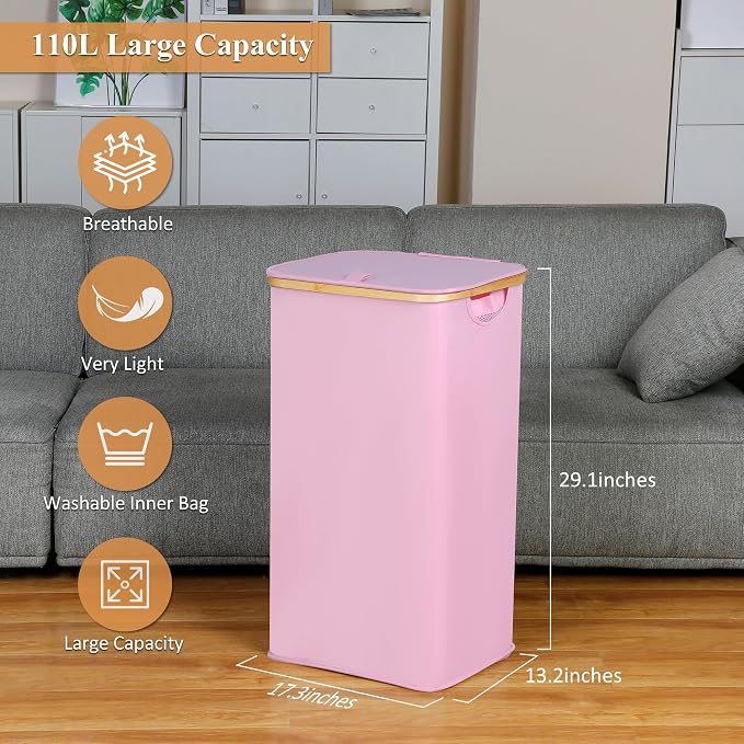 Laundry Hamper with Lid, 110L Large Laundry Basket with Handle and Lid - Image 3