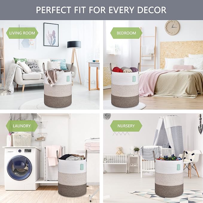 Large Blanket Basket, Tall Laundry Basket 65L, Nursery Hamper - Image 3