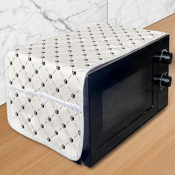 Lunarable Cat Microwave Oven Cover, Kitten Paw Footprints in Mirroring Marks by Lunarable