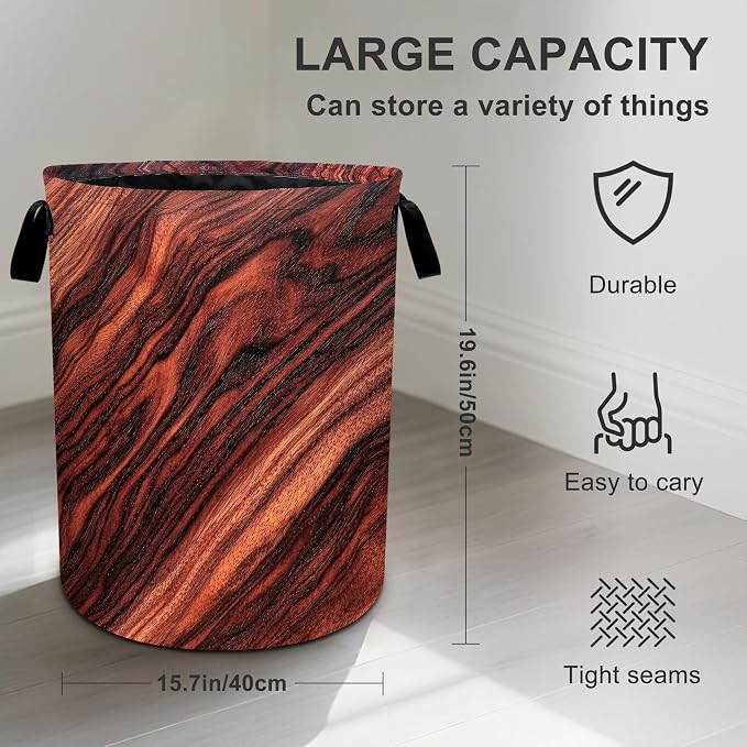 Wood Print Laundry Basket Laundry Hamper - Image 3