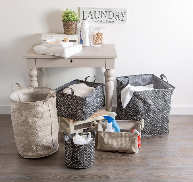 DII Collapsible Waterproof Chevron Laundry, Stone/Cream, 3 Piece - Image 8