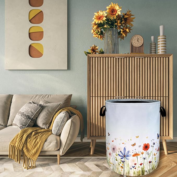 Colorful Wildflowers Laundry Hamper Butterfly Floral Laundry Basket - Image 7