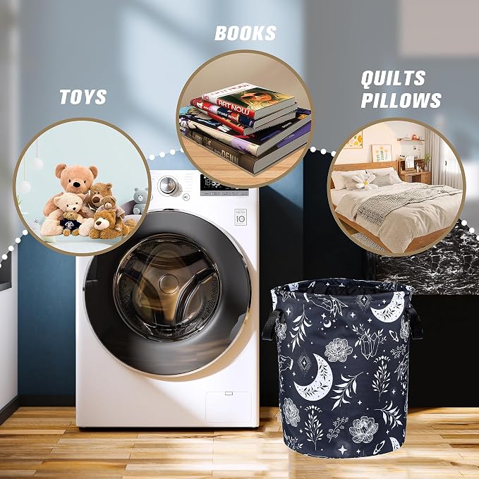 Gothic Moon Laundry Basket Moon Phase Foldable Oxford Cloth Funny Tote Bag - Image 5