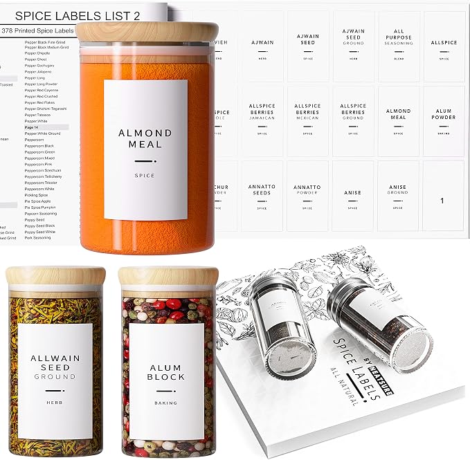 400 Minimalist Spice Labels, Preprinted Stickers Booklet, Herb Seasoning Spice by Neatsure