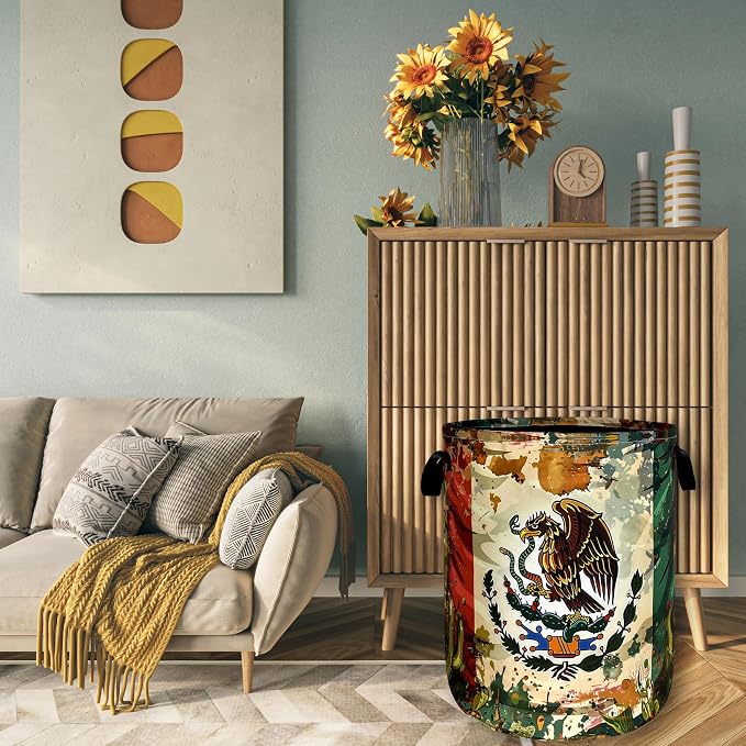 Mexican Flag Laundry Basket Retro Mexican Cactus Foldable Funny Laundry Hamper - Image 7