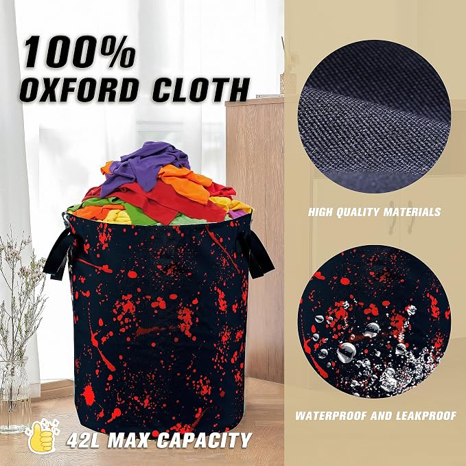 Blood Splattered Laundry Basket Blood Pattern Foldable Oxford Cloth Funny Tote - Image 7