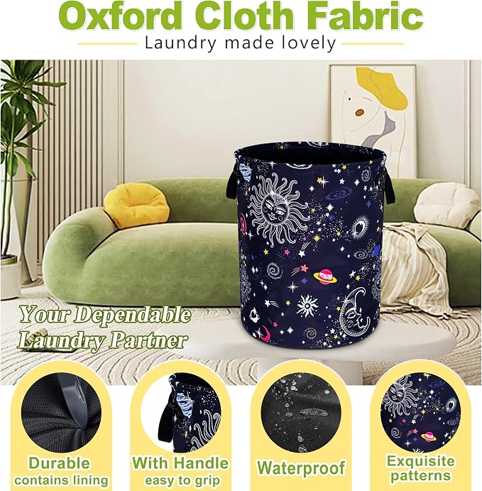 Sun Moon Galaxy Laundry Basket Funny Cosmic Foldable Waterproof Oxford Cloth - Image 3
