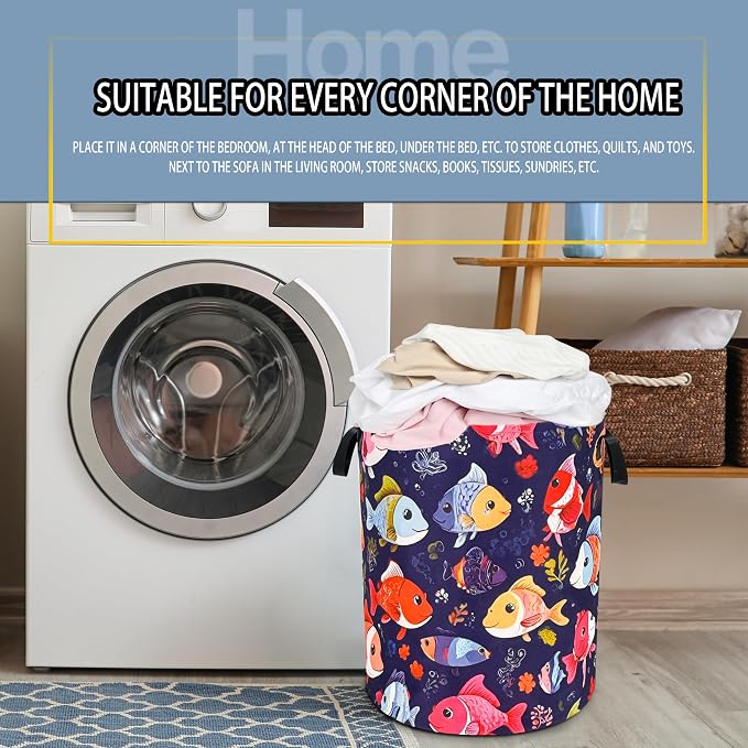 Fish Laundry Basket Funny Cartoon Foldable Oxford Cloth Tote Bag Laundry Hamper - Image 7