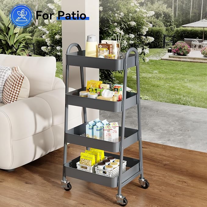OLIXIS 4 Tier Utility Rolling Cart, Metal Mobile Storage Shelf - Image 8