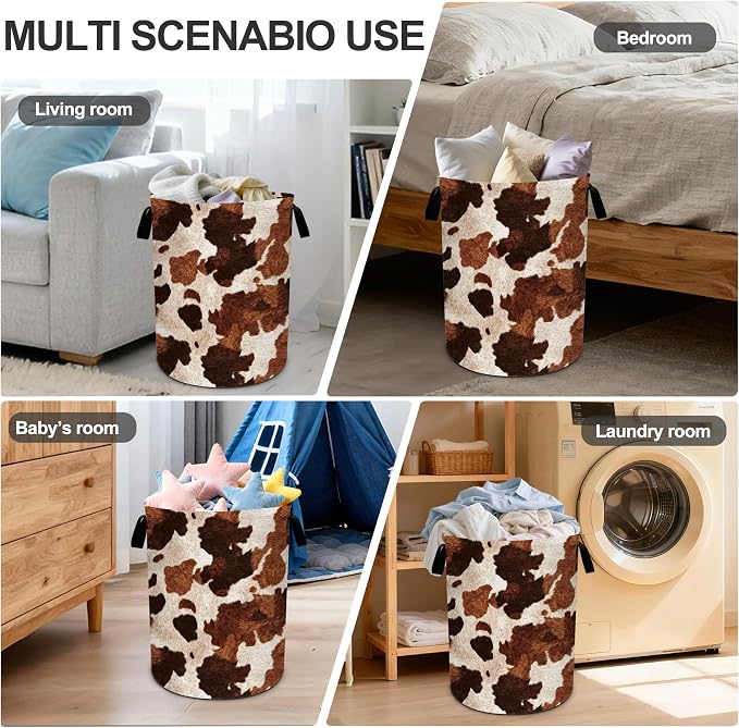 Cow Fur Print Laundry Basket Storage Bin Foldable Laundry Hamper Clothes - Image 6