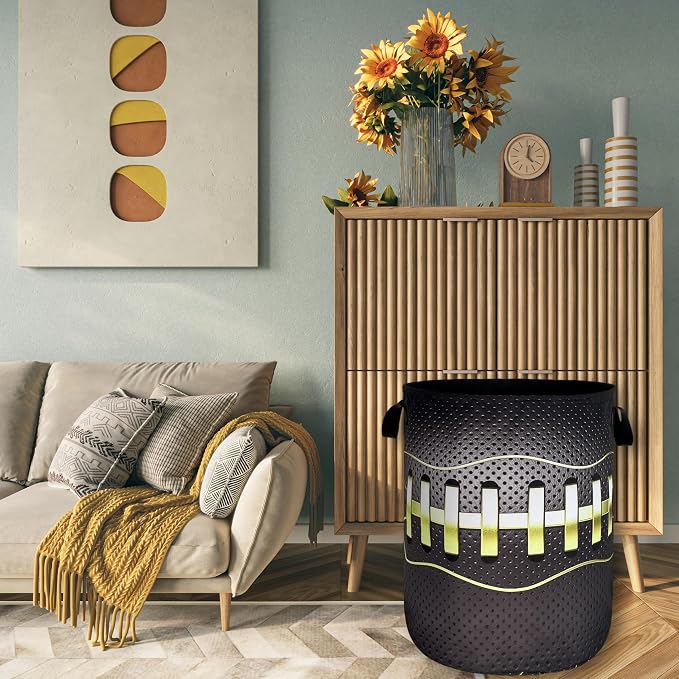 Grey Golden Baseball Texture Laundry Basket Sport Funny Laundry Hamper Foldable - Image 7