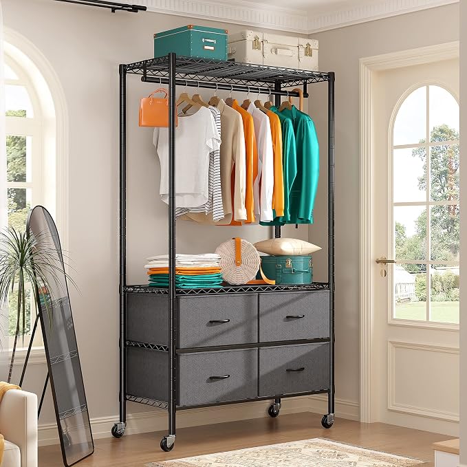 Raybee Rolling Clothes Rack for Hanging Clothes, Clothing Rack - Image 6