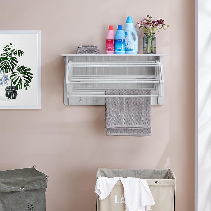 Danya B Accordion Clothes Drying Rack, Retractable, Wall Mounted Towel Rack and - Image 5