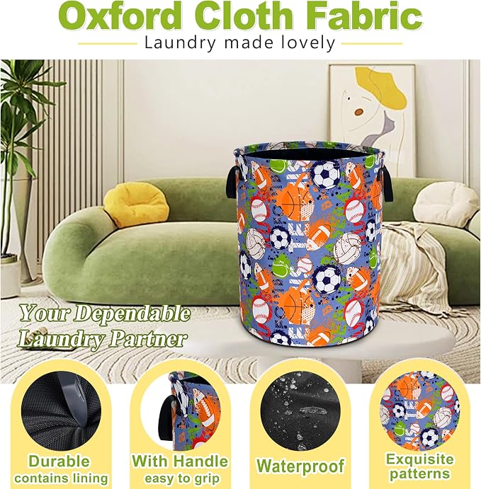 Balls Laundry Basket Funny Ball Sports Foldable Waterproof Oxford Cloth Tote - Image 3