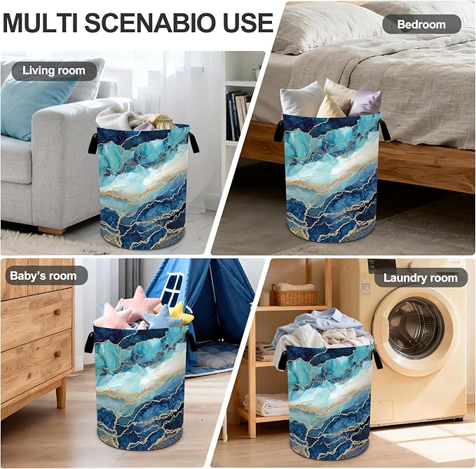 Marble Laundry Basket Storage Bin Foldable Laundry Hamper Clothes Storage - Image 6