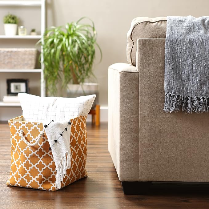 DII Polyester Container with Handles, Lattice Storage Bin, Pumpkin Spice - Image 6