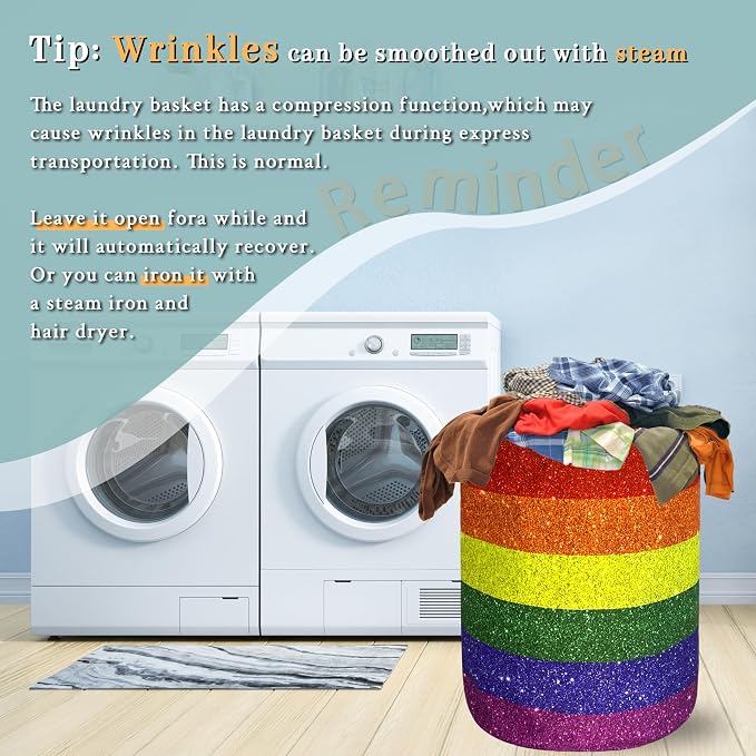 Shiny Rainbow Printed Laundry Basket Gay Funny Laundry Hamper Foldable Oxford - Image 6