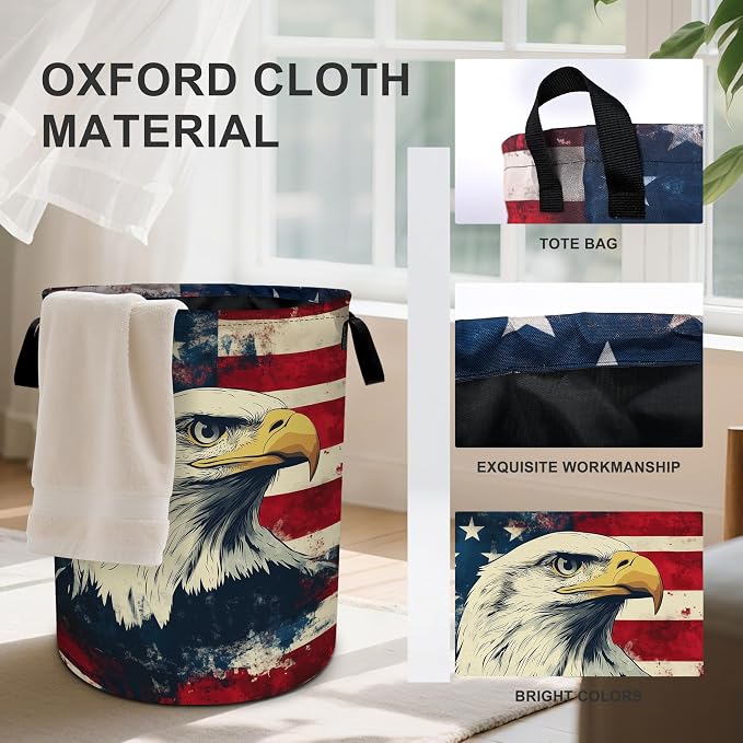 Vintage American Flag Eagle Laundry Basket Laundry Hamper - Image 2