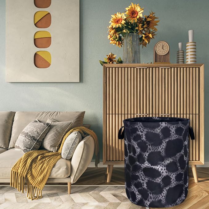 Grey Black Leopard Print Laundry Basket Foldable Animal Leopard Laundry Hamper - Image 7