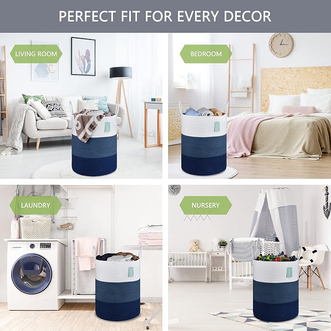 Large Blanket Basket, Tall Laundry Basket 65L, Nursery Hamper - Image 3